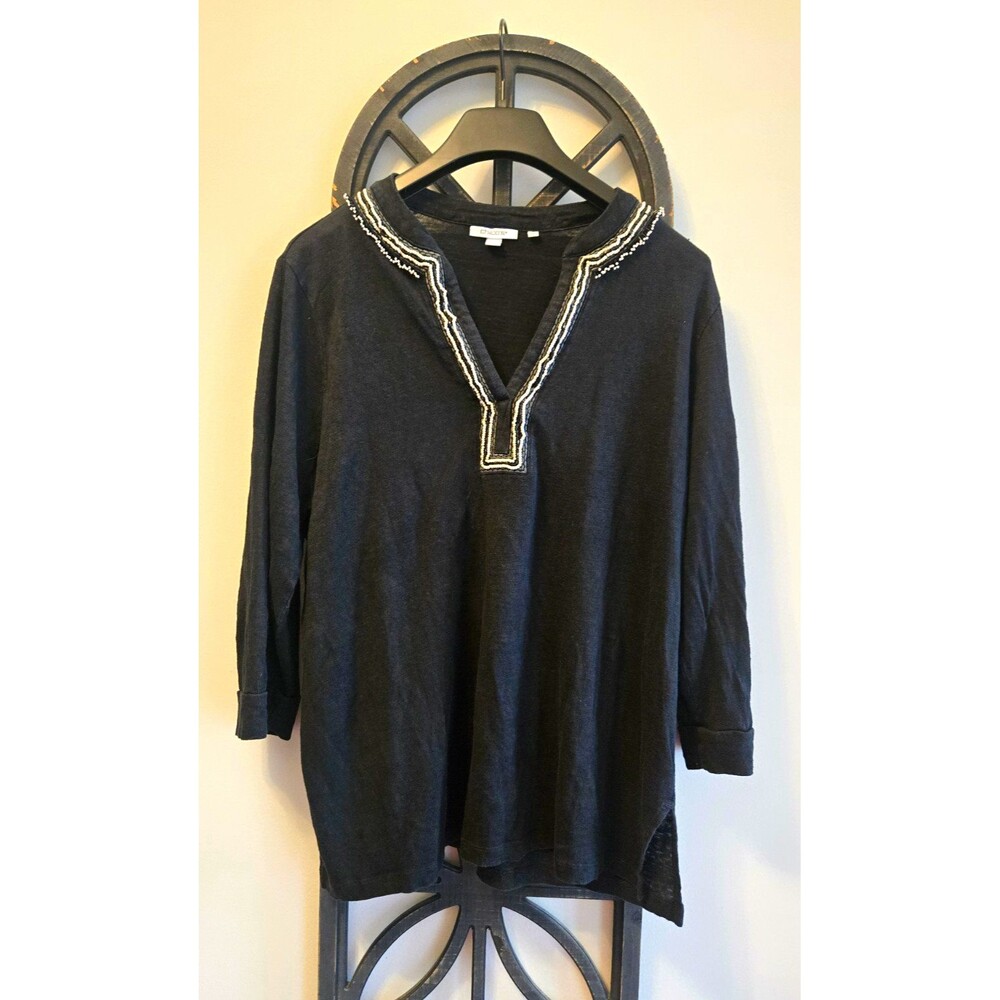 Chico’s Black Embellished Split-Neck Tunic Top - Size 3 (XL / 16)
